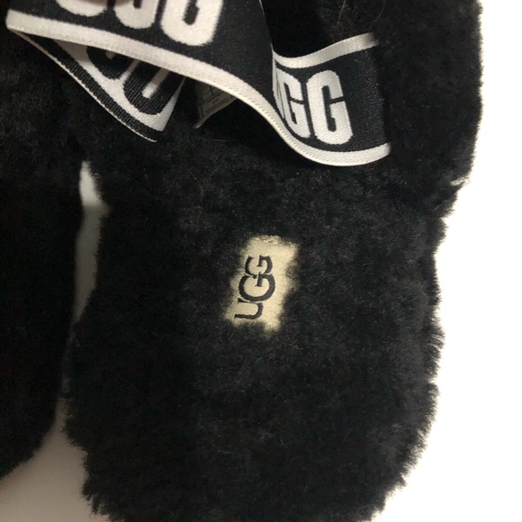 Women’s Black Ugg Slippers open toe with Logo straps size 8 loungewear fuzzy - Picture 6 of 14